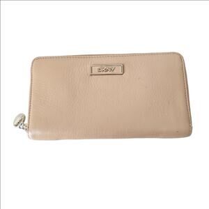 DKNY Tan Leather Zip Around Large Wallet